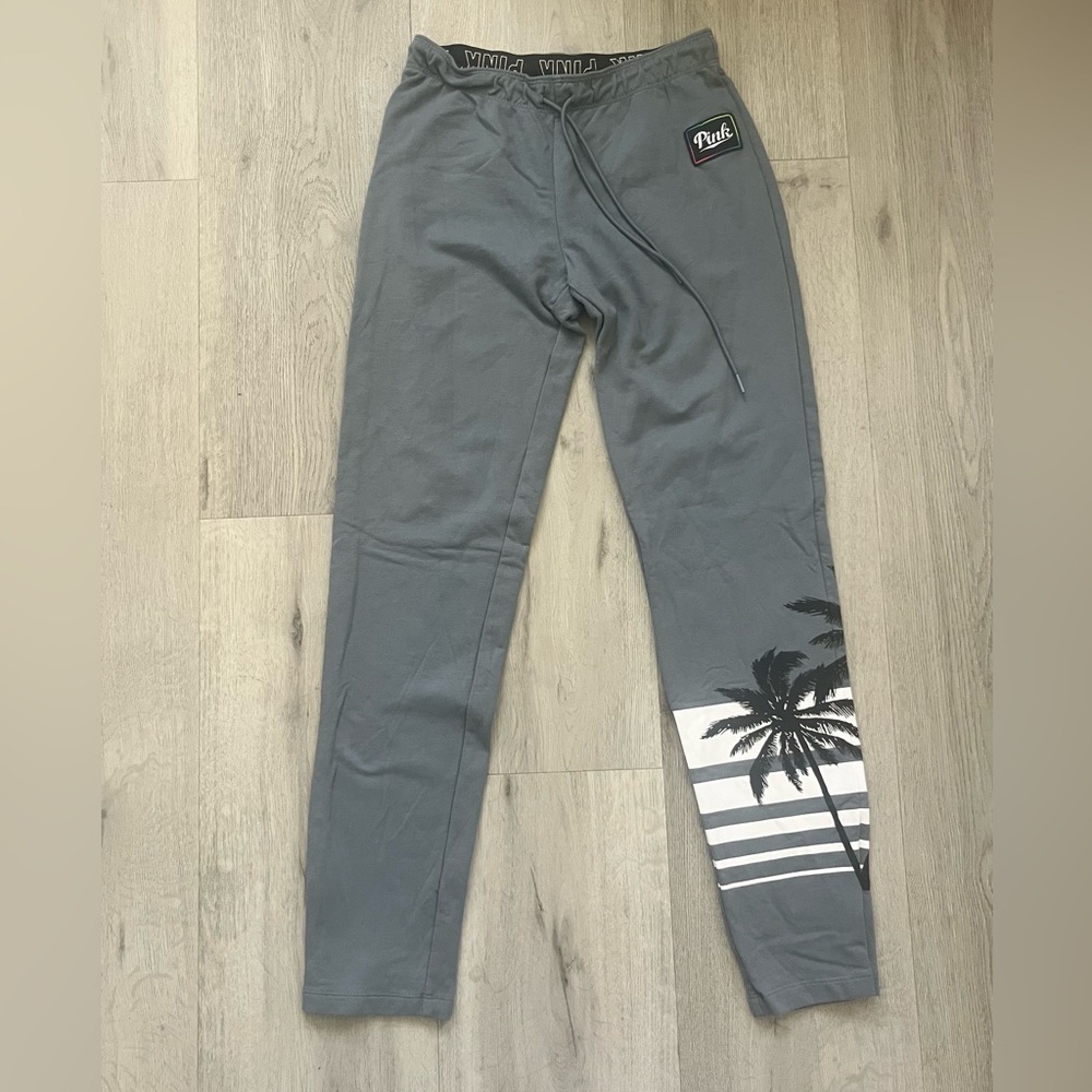 PINK Victoria's Secret Gray Joggers with Palm Tree Print
